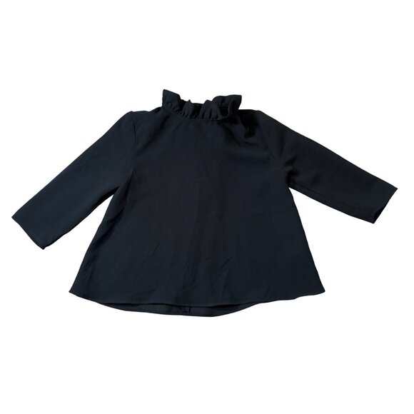 Tuckernuck Black Faye Blouse size M medium ruffle neck bow back 3/4 sleeve top - Picture 9 of 10